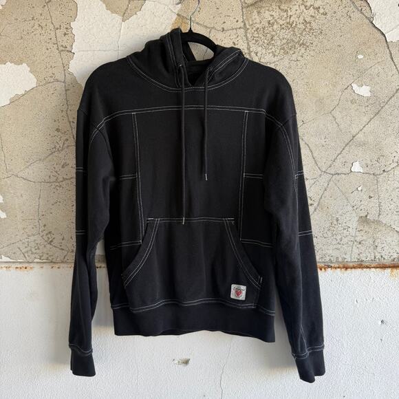 Black Contrast Stitch Label Hoodie Streetwear Size S - Picture 1 of 3